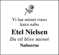 Dødsannoncen for Etel Nielsen - Højmark