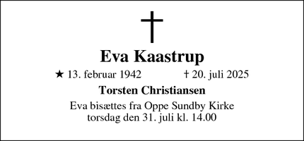 Dødsannoncen for Eva Kaastrup - Frederikssund