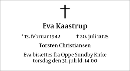 Dødsannoncen for Eva Kaastrup - Frederikssund