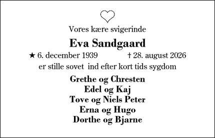 Dødsannoncen for Eva Sandgaard - Brande