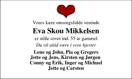 Dødsannoncen for Eva Skou Mikkelsen - Skive