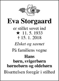 Dødsannoncen for Eva Storgaard - Varde