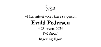 Dødsannoncen for Evald Pedersen - Viborg