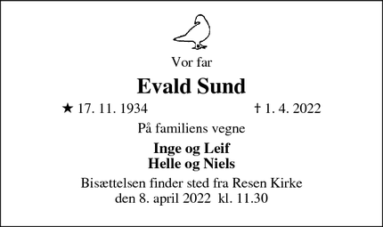 Dødsannoncen for Evald Sund - Skive