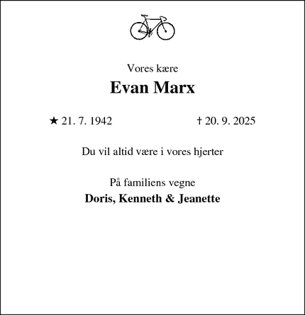 Dødsannoncen for Evan Marx - Jyllinge