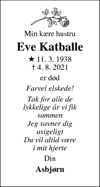 Dødsannoncen for Eve Katballe - Middelfart