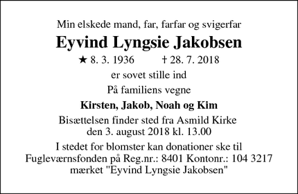 Dødsannoncen for Eyvind Lyngsie Jakobsen - Viborg