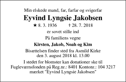 Dødsannoncen for Eyvind Lyngsie Jakobsen - Viborg