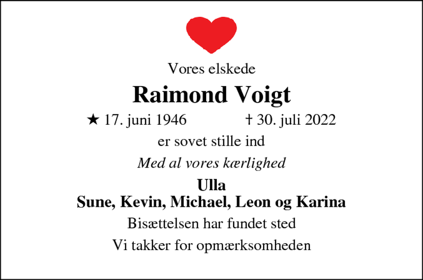 Dødsannonce Raimond Voigt Ebeltoft Dødsannoncer.dk