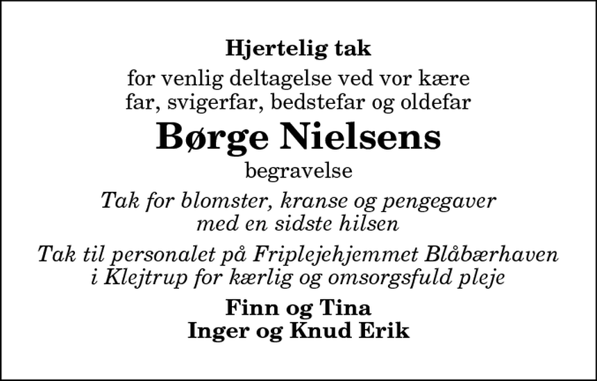 Dødsannonce Børge Nielsen Hobro Dødsannoncer.dk