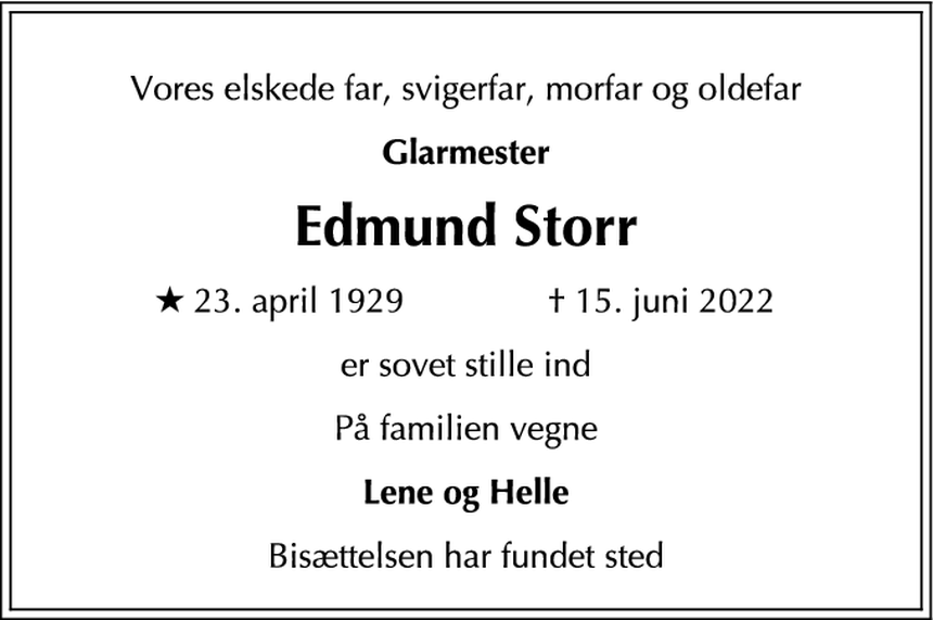 Dødsannonce Edmund Storr Hørsholm Dødsannoncer.dk