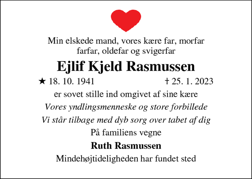 Dødsannonce – Ejlif Kjeld Rasmussen - Skanderborg | Dødsannoncer.dk
