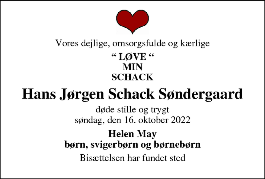 Dødsannonce Hans Jørgen Schack Søndergaard Ebeltoft Dødsannoncer.dk