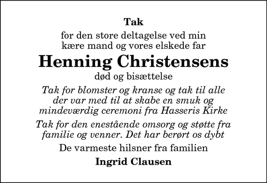 Dødsannonce Henning Christensen Dødsannoncer.dk