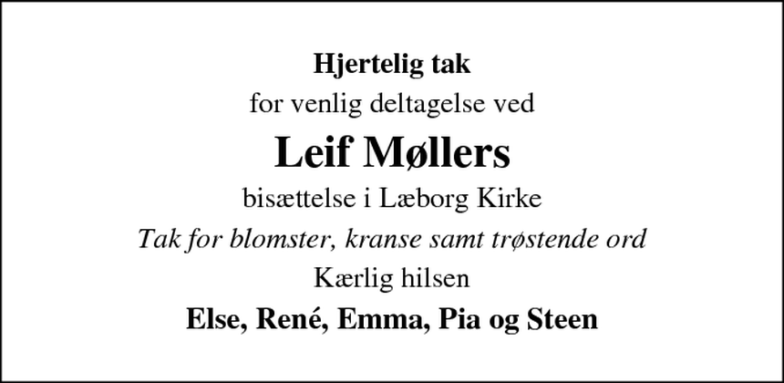 Dødsannonce – Leif Møllers - Dødsannoncer.dk