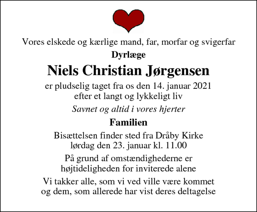 Dødsannonce Niels Christian Jørgensen Mårslet Dødsannoncer.dk