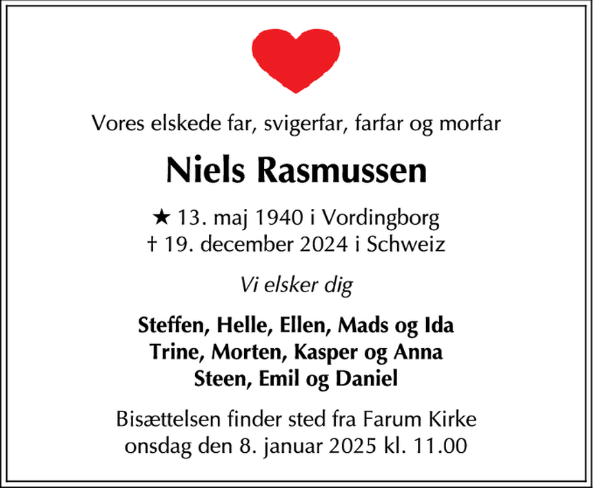 Niels Rasmussen Rotorua Dødsannonce – Niels Rasmussen - Allerød | Dødsannoncer.dk