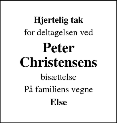 Dødsannonce – Peter Christensen - Hovedgård | Dødsannoncer.dk