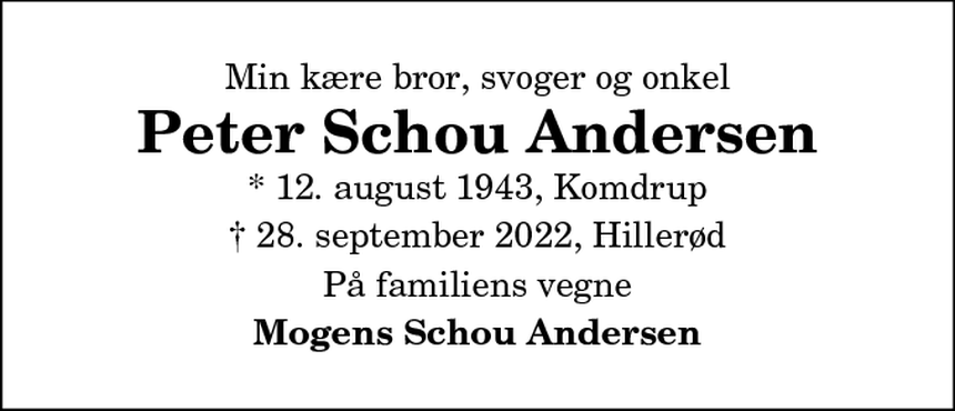 Dødsannonce Peter Schou Andersen Skørping Dødsannoncer.dk