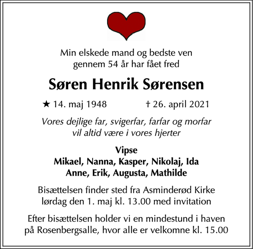 Dødsannonce – Søren Henrik Sørensen - Nødebo | Dødsannoncer.dk