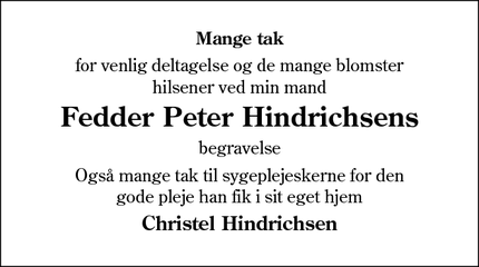 Taksigelsen for Fedder Peter Hindrichsens - Sommersted