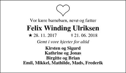 Dødsannoncen for Felix Winding Ulriksen - Århus
