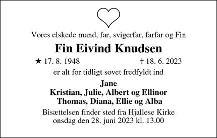 Dødsannoncen for Fin Eivind Knudsen - Odense Hjallese