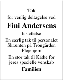 Taksigelsen for Fini Andersens - Gilleleje 
