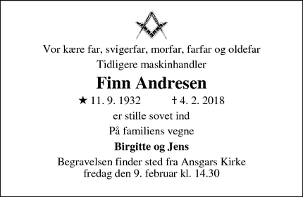 Dødsannoncen for Finn Andresen - Odense