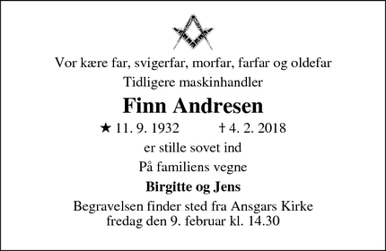 Dødsannoncen for Finn Andresen - Odense