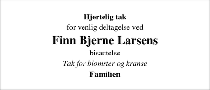 Dødsannoncen for Finn Bjerne Larsens - Østbirk