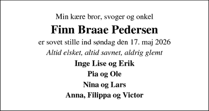 Dødsannoncen for Finn Braae Pedersen - ringkøbing