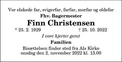 Dødsannoncen for Finn Christensen - Ringkøbing