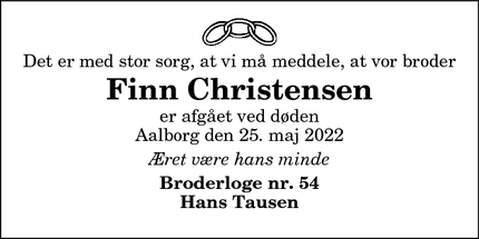 Dødsannoncen for Finn Christensen - Aalborg