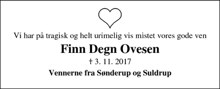 Dødsannoncen for Finn Degn Ovesen - Haverslev