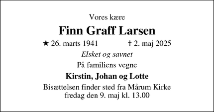 Dødsannoncen for Finn Graff Larsen - Helsinge