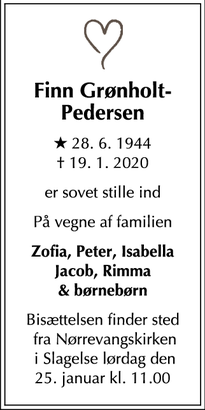 Dødsannoncen for Finn Grønholt-Pedersen - Slagelse