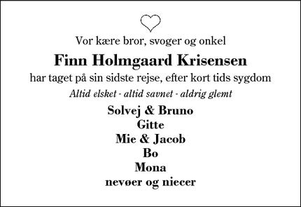 Dødsannoncen for Finn Holmgaard Krisensen - Herning