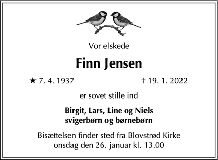 Dødsannoncen for Finn Jensen - Alleroed