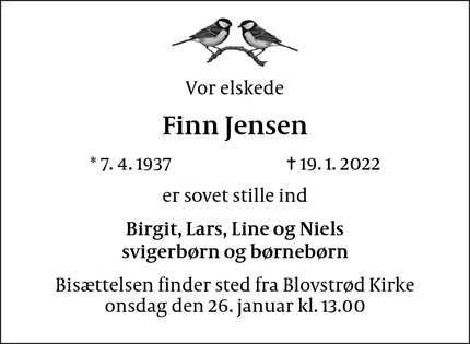 Dødsannoncen for Finn Jensen - Alleroed