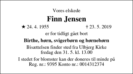 Dødsannoncen for Finn Jensen - Viborg