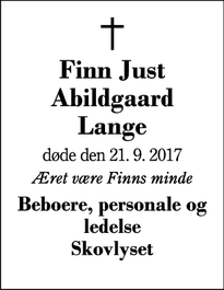 Dødsannoncen for Finn Just Abildgaard Lange - Herning, Danmark