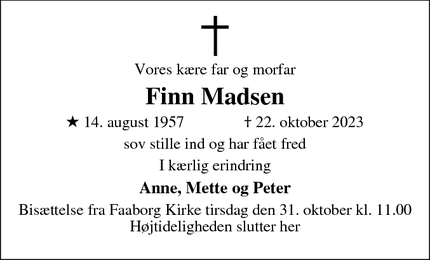Dødsannoncen for Finn Madsen - Faaborg