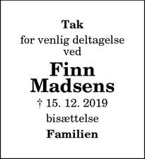 Taksigelsen for Finn Madsens - Vester Hassing