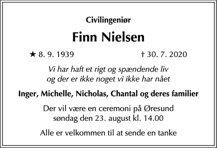 Dødsannoncen for Finn Nielsen - Hellerup