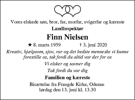 Dødsannoncen for Finn Nielsen - Odense