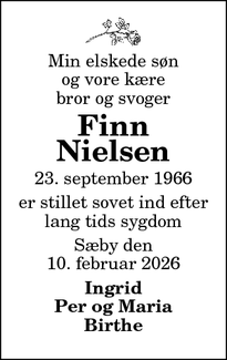 Dødsannoncen for Finn Nielsen - Sæby