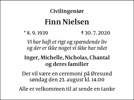 Dødsannoncen for Finn Nielsen - Hellerup