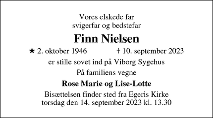 Dødsannoncen for Finn Nielsen - skive
