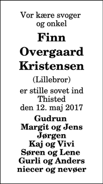 Dødsannoncen for Finn Overgaard Kristensen - Thisted